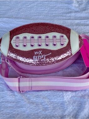 NWT Betsy Johnson novelty blush pink sequined glitter football purse